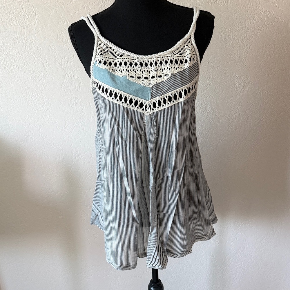 Free People White Crochet Trim Striped Camisole